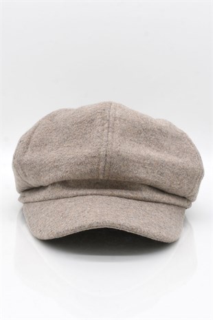 Kadın Kasket Yün Flat Cap Vizon Şapka
