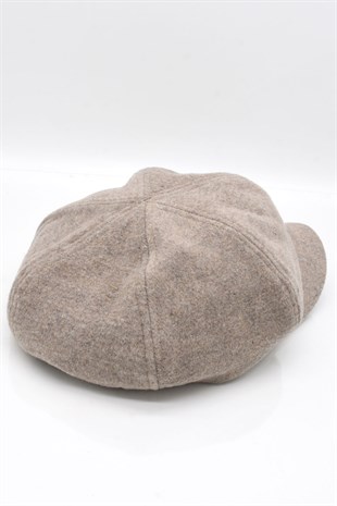 Kadın Kasket Yün Flat Cap Vizon Şapka