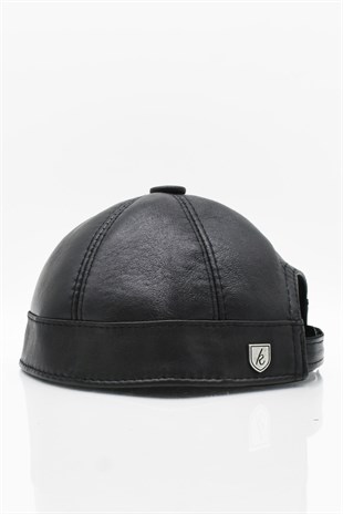 Erkek Gerçek Deri Docker Şapka Siyah Skullcap