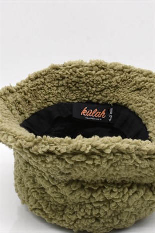 Kadın Kışlık Suni Kürk Haki Peluş Şapka