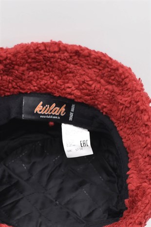 Kadın Sherpa Kürklü Bordo Bucket Şapka
