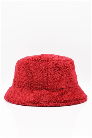 Kırmızı Yumuşak Dokulu Peluş Bucket Şapka