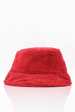 Kırmızı Yumuşak Dokulu Peluş Bucket Şapka