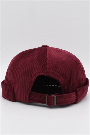 Kadın Bordo Kadife Docker Bere Katlamalı Cap Şapka