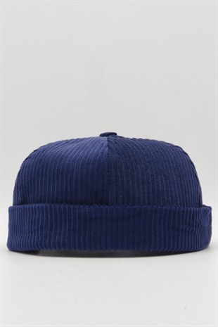 Womens Navy Cord Docker Beanie Folded Cap Hat
