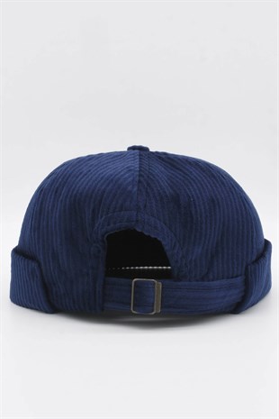 Womens Navy Cord Docker Beanie Folded Cap Hat
