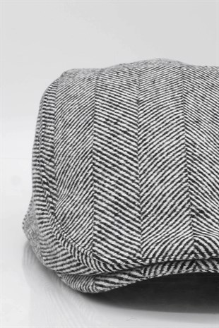 Mens Herringbone Winter Black-White Holigan Flat Cap Hat