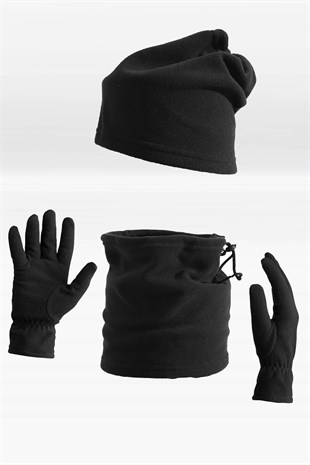 Mens Polar Set Neck Collar+Gloves+Beanie 3x Pack Set