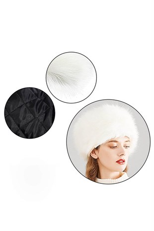Womens Cossack Kalpak Teddy White Hat