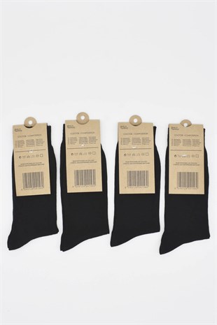 Erkek Pamuklu Siyah 4 Çift Çorap Kokulu 40-44