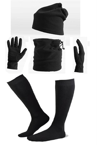 Mens Polar Set Neck Collar+Gloves+Beanie+Socks 4x Set