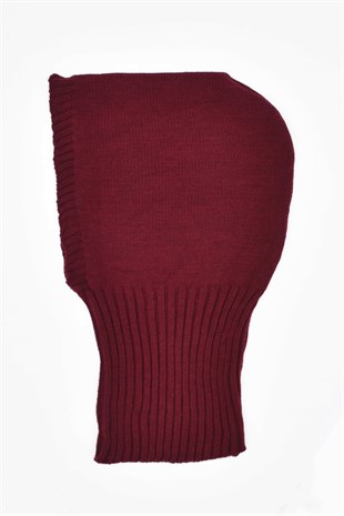 Balaclava Womens Knit Snow Mask Beanie Neck Collar Burgundy