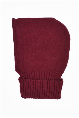 Balaclava Womens Knit Snow Mask Beanie Neck Collar Burgundy