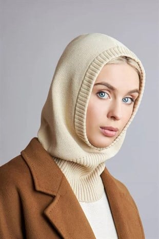 Balaclava Womens Knit Snow Mask Beanie Neck Collar Cream