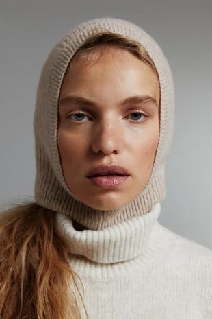 Balaclava Womens Knit Snow Mask Beanie Neck Collar Beige