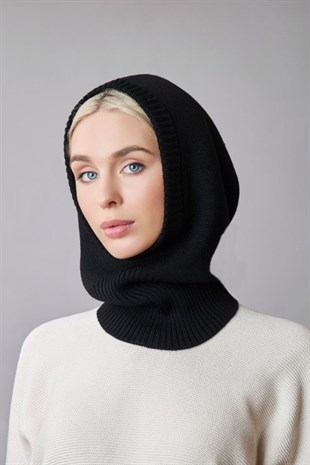 Balaclava Womens Knit Snow Mask Beanie Neck Collar Black
