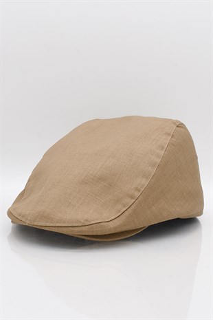 Erkek Camel Kasket Keten Yazlık Flat Cap Şapka