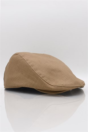 Erkek Camel Kasket Keten Yazlık Flat Cap Şapka