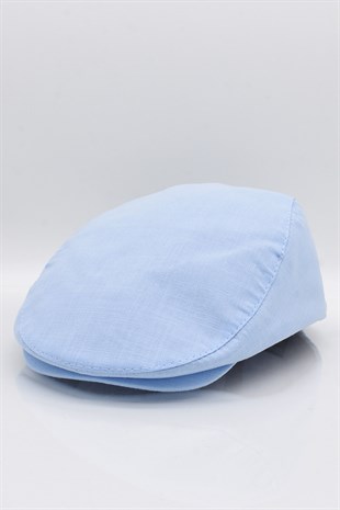 Erkek Açık Mavi Kasket Keten Yazlık Flat Cap Şapka