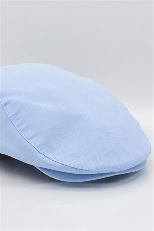 Erkek Açık Mavi Kasket Keten Yazlık Flat Cap Şapka