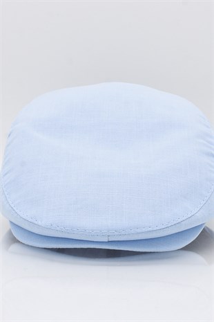 Erkek Açık Mavi Kasket Keten Yazlık Flat Cap Şapka