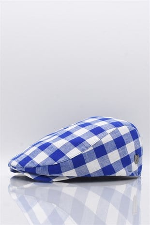 Erkek K.Mavi Ekoseli Kasket Yazlık Flat Cap Şapka