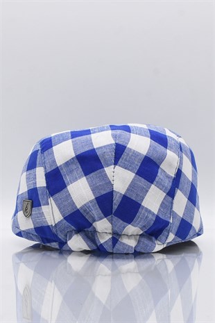 Erkek K.Mavi Ekoseli Kasket Yazlık Flat Cap Şapka