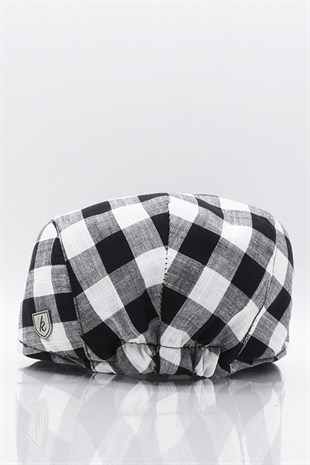 Erkek Siyah Ekoseli Kasket Yazlık Flat Cap Şapka