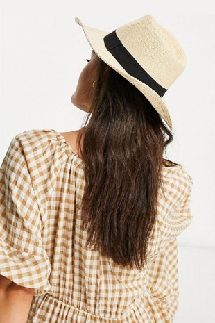 Kadın Bej Kovboy Hasır Plaj Şapkası