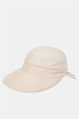 Kadın Uv Koruyucu Geniş Siperli Vizör Şapka - Bej
