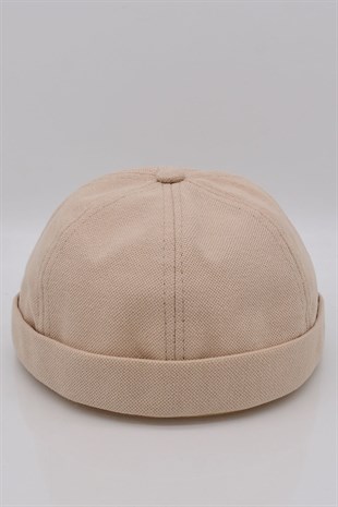 Kadın Hipster Katlamalı Cap Bej Docker Şapka