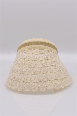 Kadın Hasır Dantelli Taç Vizör Plaj Şapkası