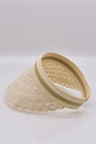 Kadın Hasır Dantelli Taç Vizör Plaj Şapkası