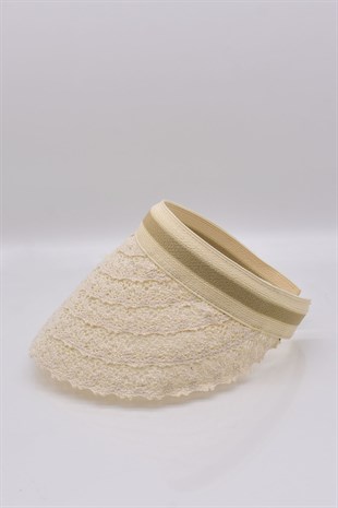 Kadın Hasır Dantelli Taç Vizör Plaj Şapkası