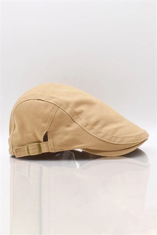 %100 Pamuk Ayarlanabilir Tokalı Erkek Kasket Şapka Bej