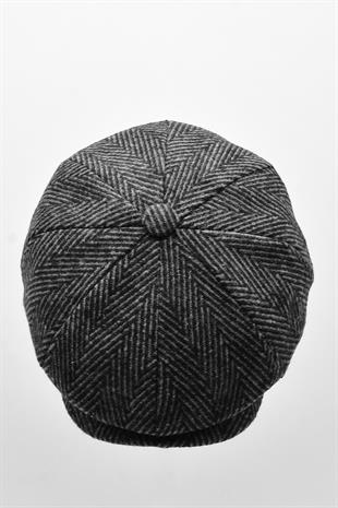 Herringbone Patterned 8 Piece Flat Cap - Grey