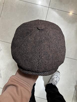 Balıksırtı Desen 8 Parça Kasket - Kahve