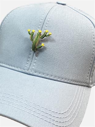 Bebe Mavi Kaktüs Pin Rozetli Premium Beyzbol Şapkası