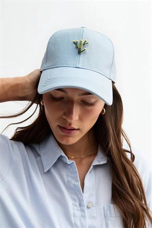 Bebe Mavi Kaktüs Pin Rozetli Premium Beyzbol Şapkası