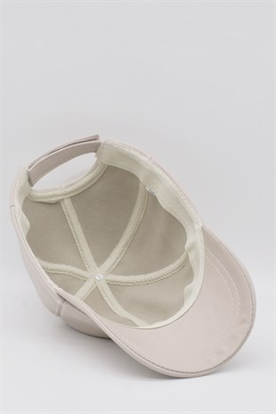 Beige Leather Womens Cap Hat