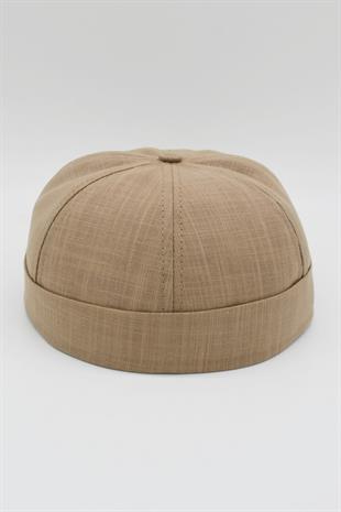 Bej Keten Yazlık Cap Docker Şapka
