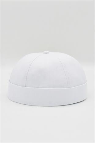 Beyaz %100 Pamuk Cap Docker Şapka Cırtlı