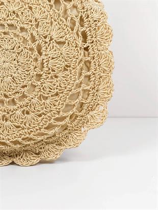 Bohem Örgü Hasır Plaj Çantası Yuvarlak El Yapımı Yazlık Omuz Çantası