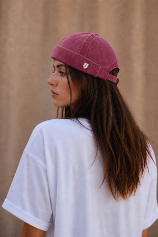 Bordo Eskitme Pamuk Cap Docker Şapka - Unisex