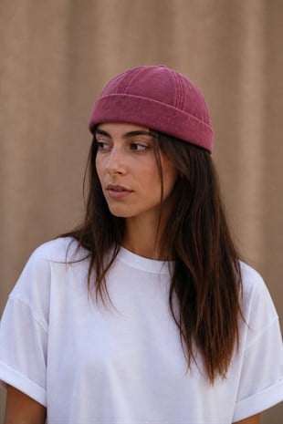 Bordo Eskitme Pamuk Cap Docker Şapka - Unisex