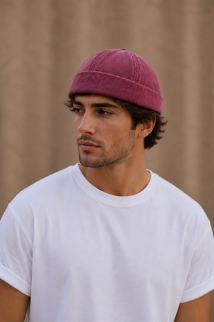 Bordo Eskitme Pamuk Cap Docker Şapka - Unisex