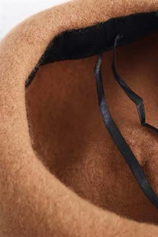 Camel Parisienne Bere Premium Gerçek Yün Şapka