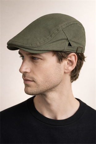 Clean Form Flat Cap – Haki Yeşil Tokalı Kasket