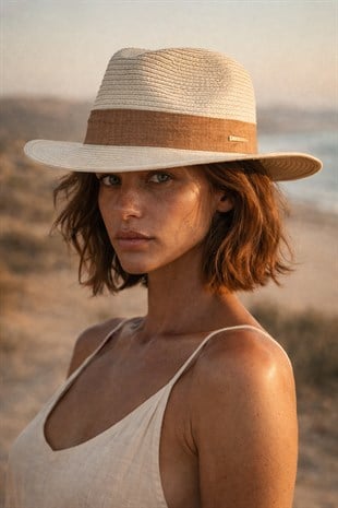 Coastal Shade İpli Panama Şapka — Keten Bantlı Doğal Hasır Yaz Şapkası