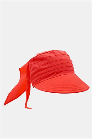 Çocuk Safari Bağlamalı Eşarp Siperli Bandana Plaj Şapkası 8-15 Yaş-Kırmızı